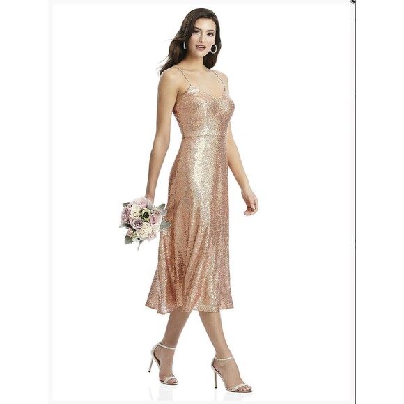 Dessy Collections 3067 Size 8 Party Elegant Rose Gold NWT Wedding Sequin Midi - Picture 3 of 12